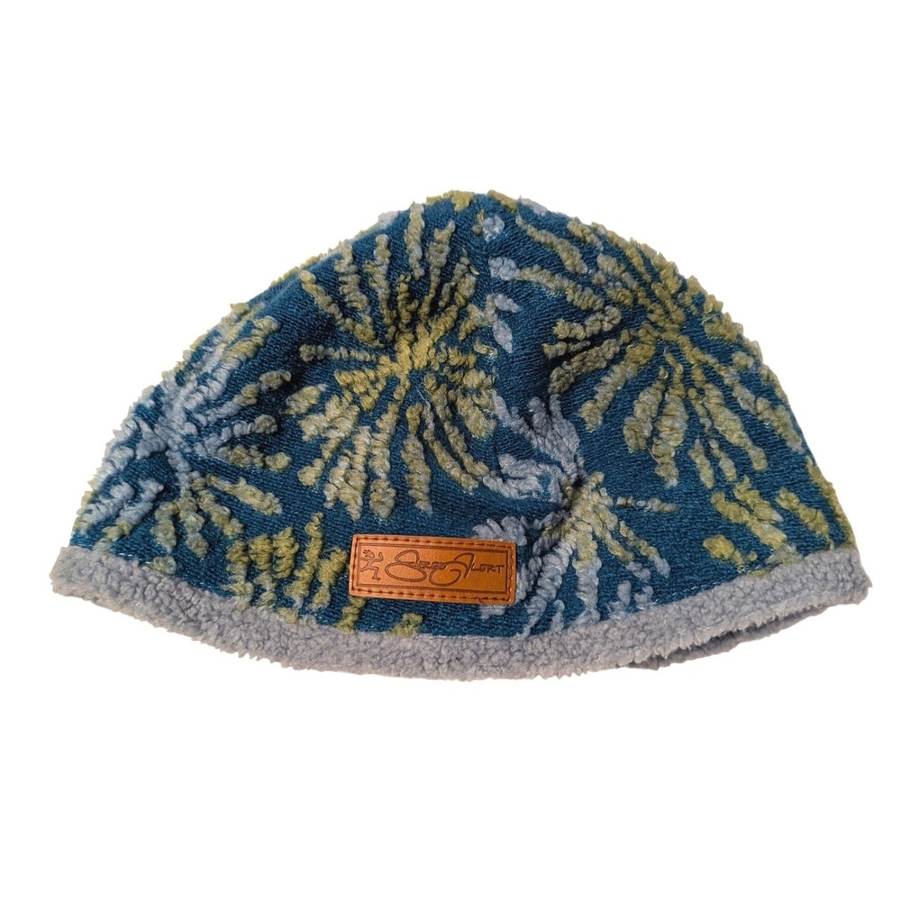 Shred Alert Fleece Beanie Hat Blue Green Sherpa Lined Made in USA Hood River OR